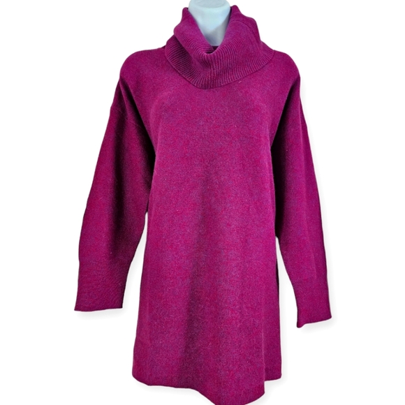 NWT LL Bean cranberry pink purple 100% cashmere turtleneck sweater Womens Large - Picture 1 of 6